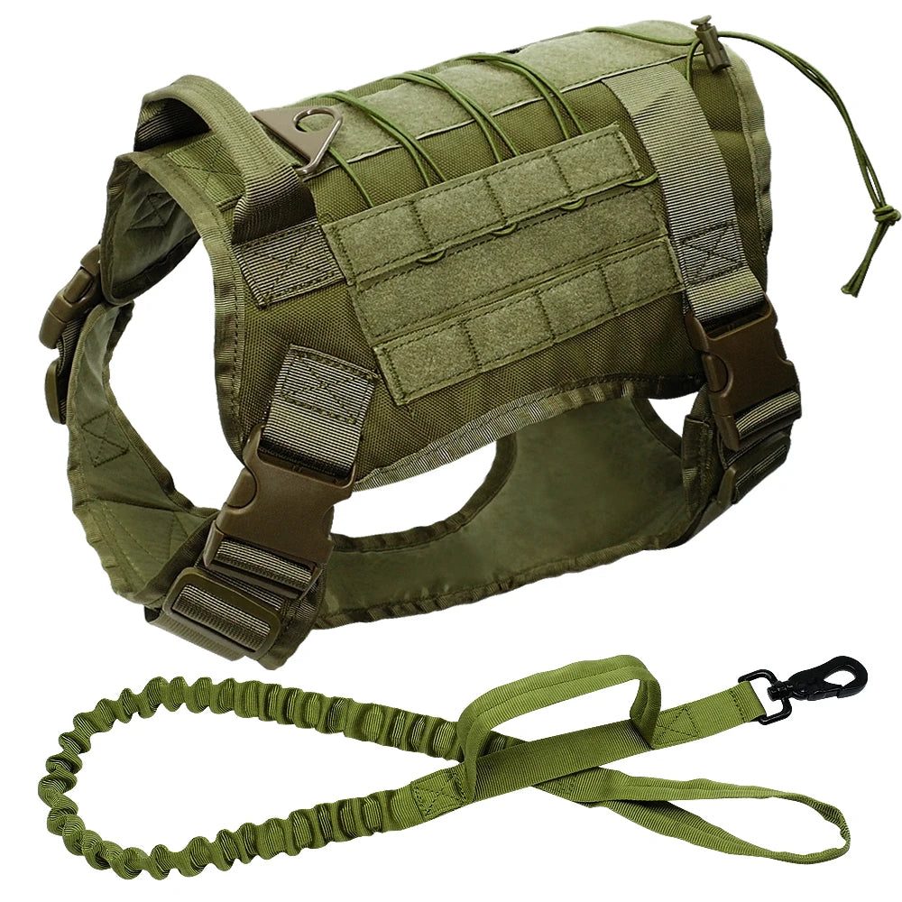 Tactical Dog Vest Working Dog K9 Harness Nylon Bungee Leash