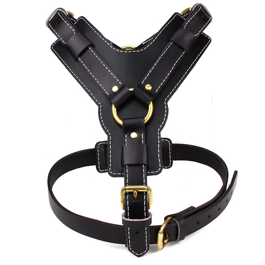 Black Genuine Leather Large Dog Harness