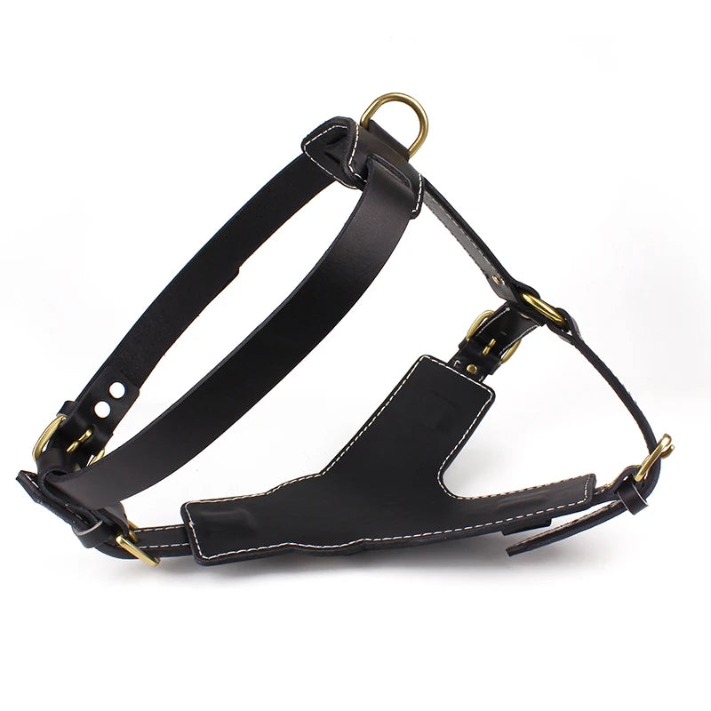 Black Genuine Leather Large Dog Harness