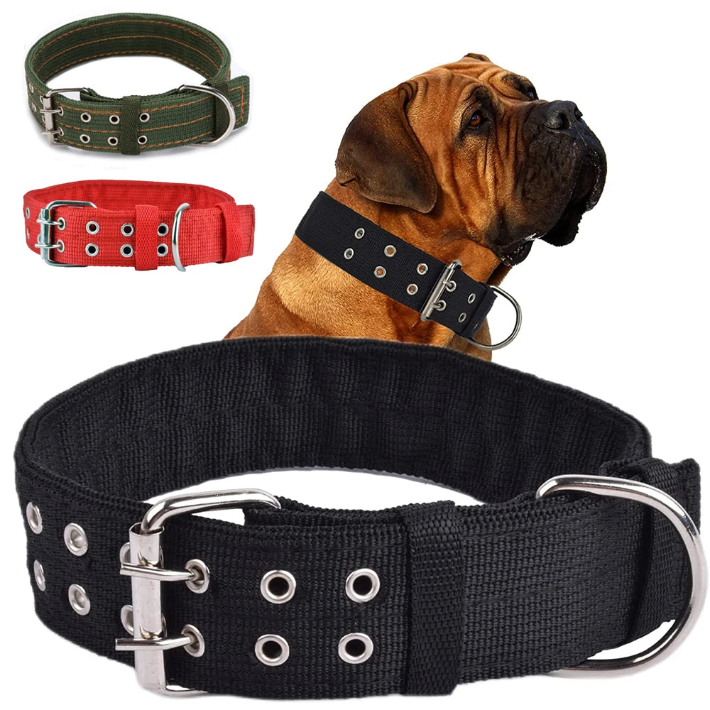 Heavy Duty 2" Wide Military Thick Dog Collars and 1.5" Puppy Collars  - Adjustable Strong Nylon Tactical Pet Collar with 2-Rows Metal Buckle