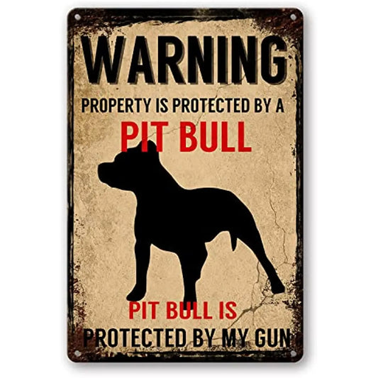 Warning Dog Classic Tin Signs Beware Of Pit Bull Outdoors Wall Decor Yard Signs Home Decor Classic Aesthetic Art Signs