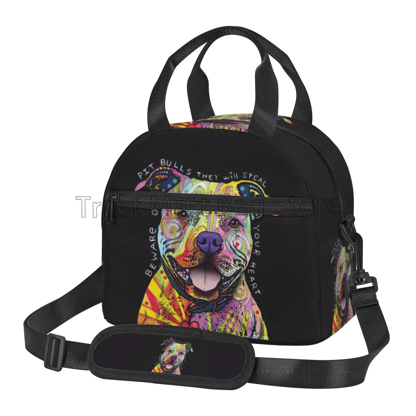 Colorful Pit Bull Reusable Insulated Lunch Bag Thermal Bento Tote with Adjustable Strap for Work School Picnic Beach Travel